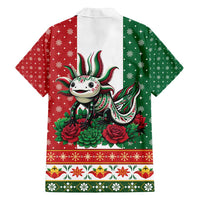 Mexico Christmas Family Matching Long Sleeve Bodycon Dress and Hawaiian Shirt Cute Axolotl with Flag Style - Wonder Print Shop