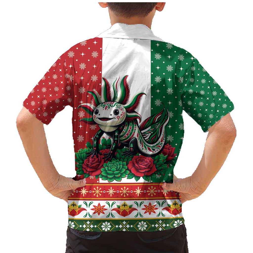 Mexico Christmas Family Matching Mermaid Dress and Hawaiian Shirt Cute Axolotl with Flag Style - Wonder Print Shop