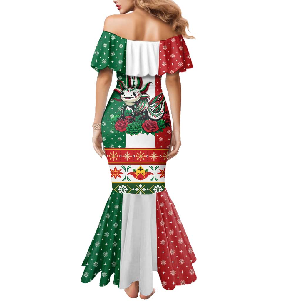 Mexico Christmas Family Matching Mermaid Dress and Hawaiian Shirt Cute Axolotl with Flag Style - Wonder Print Shop