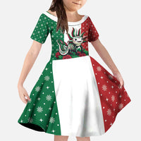 Mexico Christmas Family Matching Off The Shoulder Long Sleeve Dress and Hawaiian Shirt Cute Axolotl with Flag Style - Wonder Print Shop