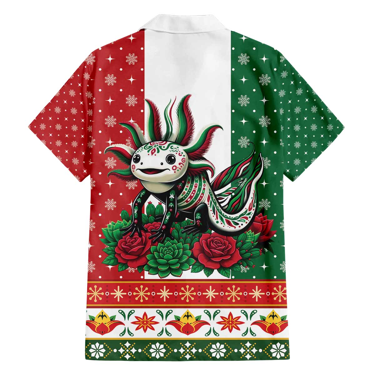 Mexico Christmas Family Matching Off The Shoulder Long Sleeve Dress and Hawaiian Shirt Cute Axolotl with Flag Style - Wonder Print Shop