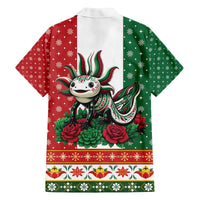 Mexico Christmas Family Matching Off The Shoulder Long Sleeve Dress and Hawaiian Shirt Cute Axolotl with Flag Style - Wonder Print Shop