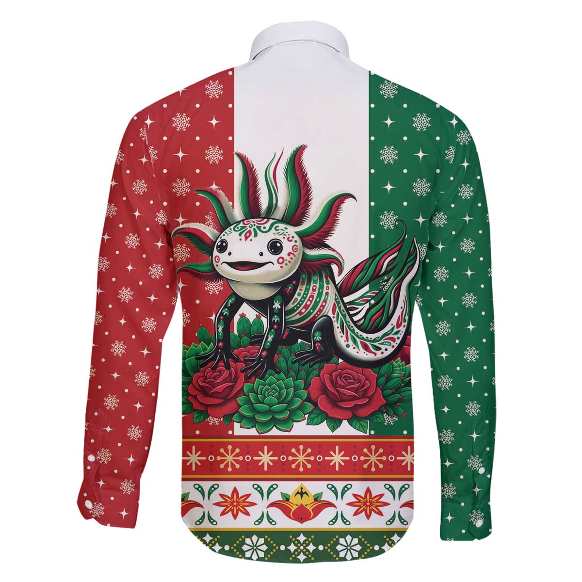 Mexico Christmas Family Matching Off The Shoulder Long Sleeve Dress and Hawaiian Shirt Cute Axolotl with Flag Style - Wonder Print Shop