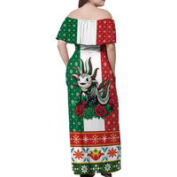Mexico Christmas Family Matching Off Shoulder Maxi Dress and Hawaiian Shirt Cute Axolotl with Flag Style - Wonder Print Shop
