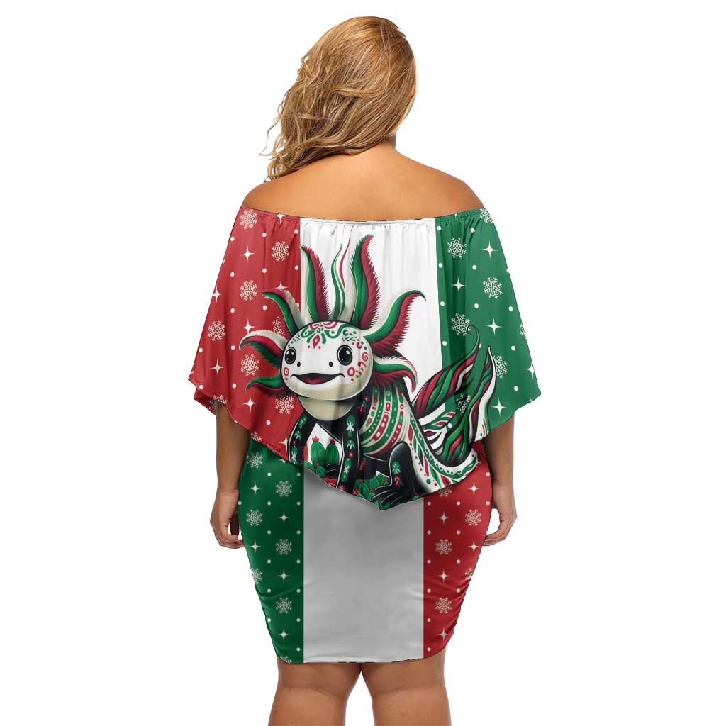 Mexico Christmas Family Matching Off Shoulder Short Dress and Hawaiian Shirt Cute Axolotl with Flag Style - Wonder Print Shop