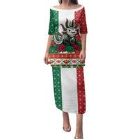 Mexico Christmas Family Matching Puletasi and Hawaiian Shirt Cute Axolotl with Flag Style - Wonder Print Shop