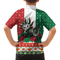Mexico Christmas Family Matching Summer Maxi Dress and Hawaiian Shirt Cute Axolotl with Flag Style - Wonder Print Shop