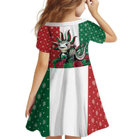 Mexico Christmas Family Matching Summer Maxi Dress and Hawaiian Shirt Cute Axolotl with Flag Style - Wonder Print Shop