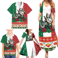 Mexico Christmas Family Matching Summer Maxi Dress and Hawaiian Shirt Cute Axolotl with Flag Style - Wonder Print Shop