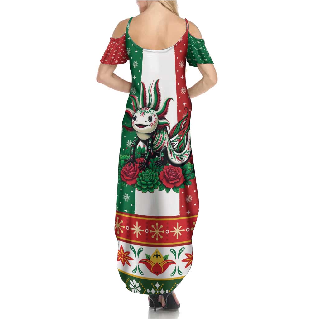 Mexico Christmas Family Matching Summer Maxi Dress and Hawaiian Shirt Cute Axolotl with Flag Style - Wonder Print Shop