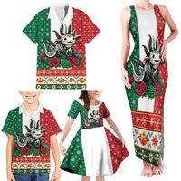 Mexico Christmas Family Matching Tank Maxi Dress and Hawaiian Shirt Cute Axolotl with Flag Style - Wonder Print Shop