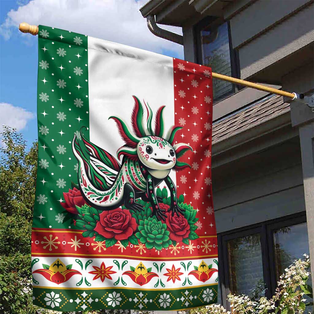 Mexico Christmas Garden Flag Cute Axolotl with Flag Style - Wonder Print Shop