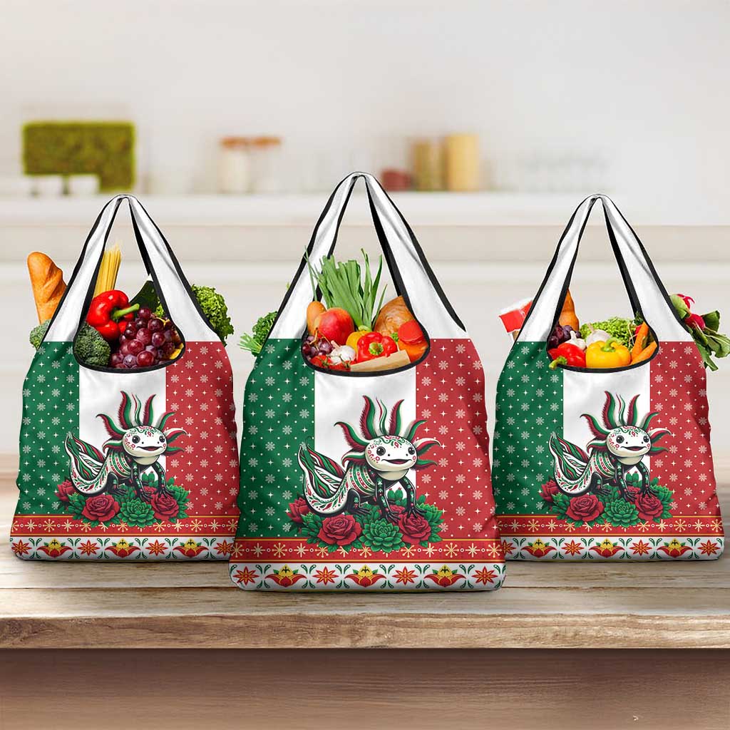 Mexico Christmas Grocery Bag Cute Axolotl with Flag Style - Wonder Print Shop