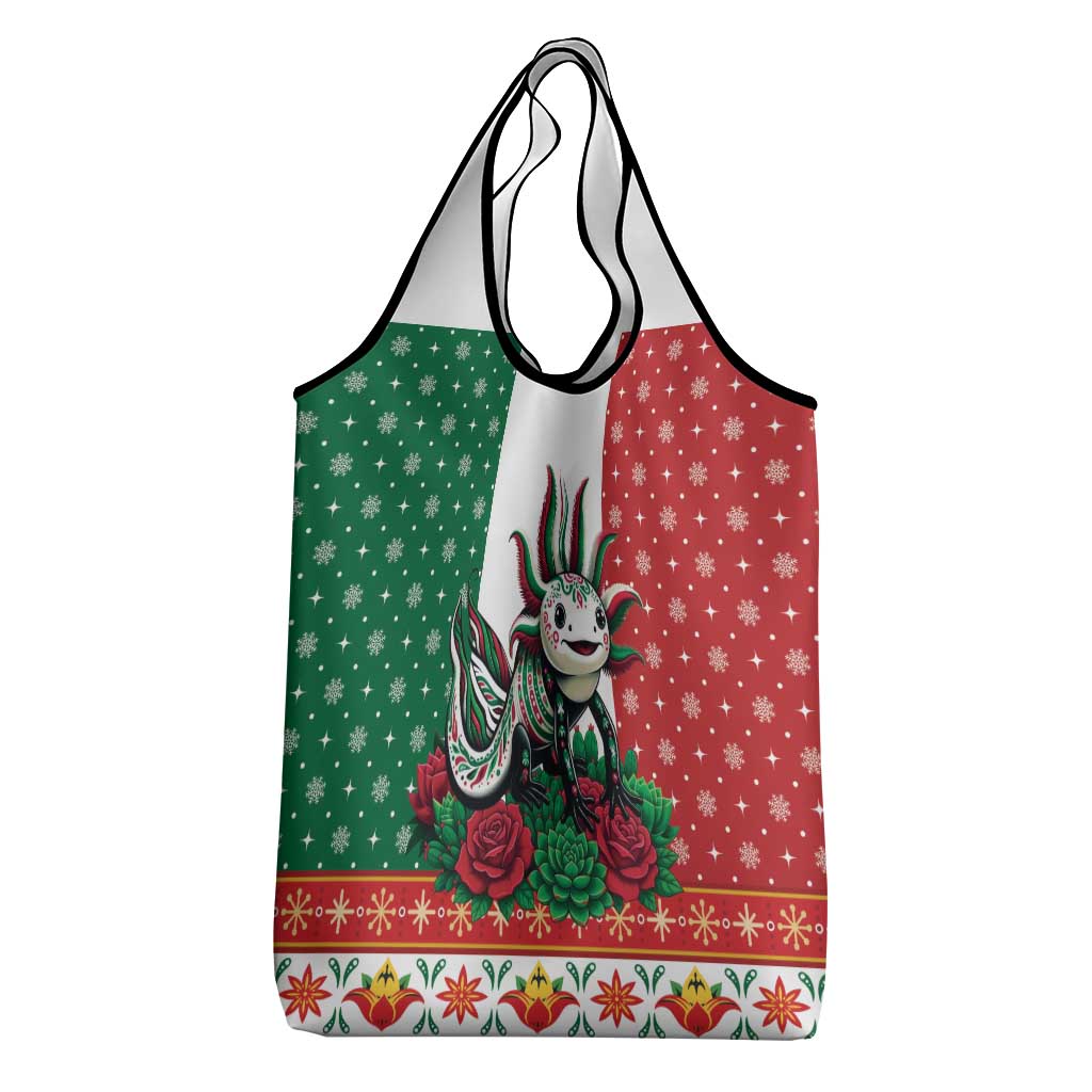 Mexico Christmas Grocery Bag Cute Axolotl with Flag Style - Wonder Print Shop