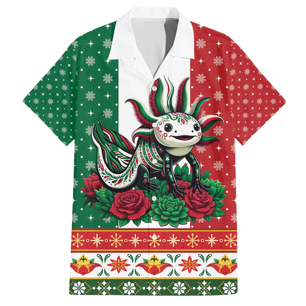 Mexico Christmas Hawaiian Shirt Cute Axolotl with Flag Style - Wonder Print Shop