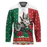 Mexico Christmas Hockey Jersey Cute Axolotl with Flag Style - Wonder Print Shop