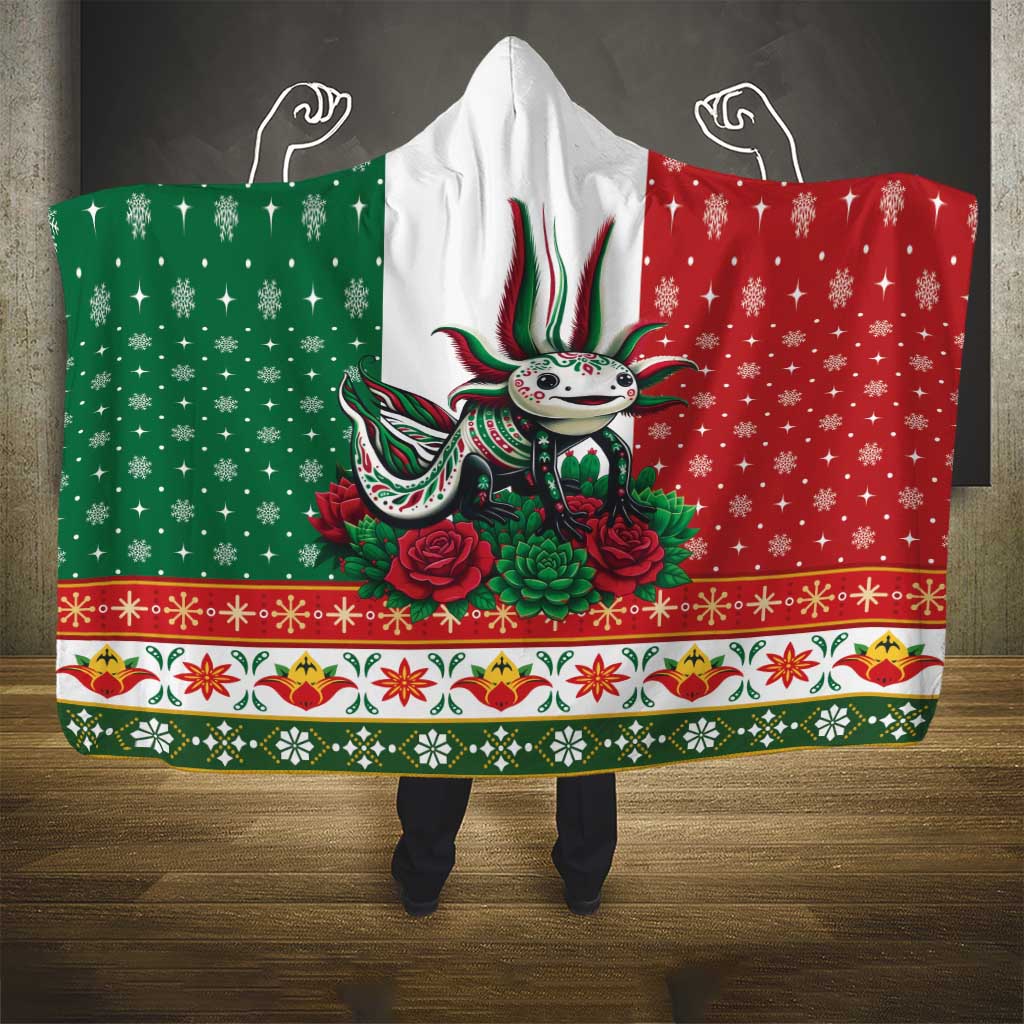 Mexico Christmas Hooded Blanket Cute Axolotl with Flag Style - Wonder Print Shop