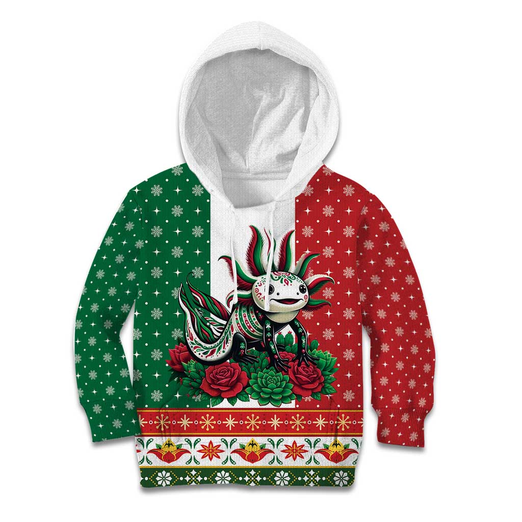 Mexico Christmas Kid Hoodie Cute Axolotl with Flag Style - Wonder Print Shop