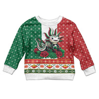 Mexico Christmas Kid Ugly Christmas Sweater Cute Axolotl with Flag Style - Wonder Print Shop
