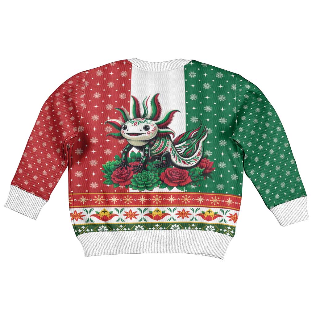 Mexico Christmas Kid Ugly Christmas Sweater Cute Axolotl with Flag Style - Wonder Print Shop