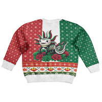 Mexico Christmas Kid Ugly Christmas Sweater Cute Axolotl with Flag Style - Wonder Print Shop