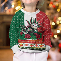 Mexico Christmas Kid Ugly Christmas Sweater Cute Axolotl with Flag Style - Wonder Print Shop