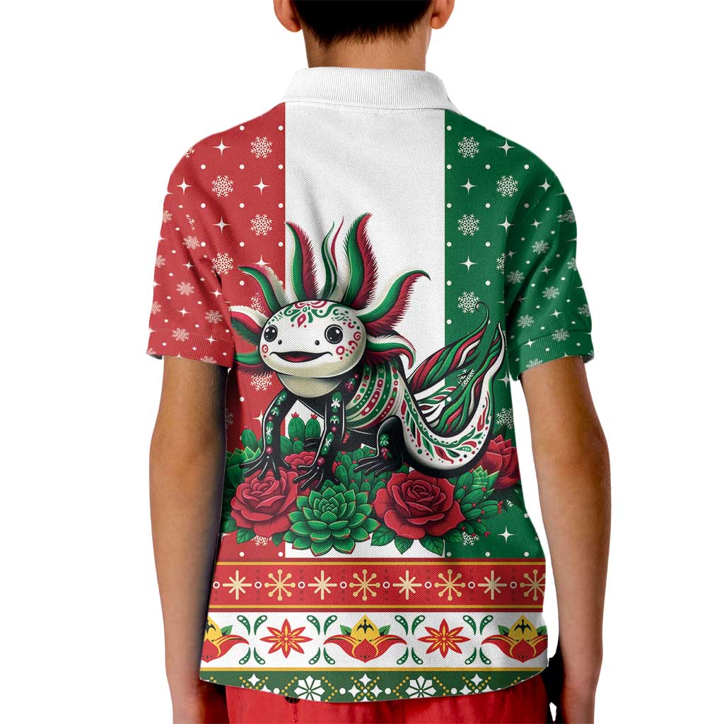 Mexico Christmas Kid Polo Shirt Cute Axolotl with Flag Style - Wonder Print Shop