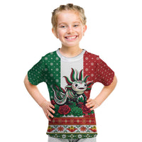 Mexico Christmas Kid T Shirt Cute Axolotl with Flag Style - Wonder Print Shop
