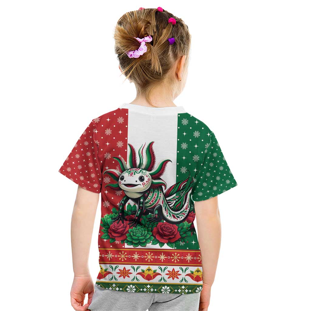 Mexico Christmas Kid T Shirt Cute Axolotl with Flag Style - Wonder Print Shop