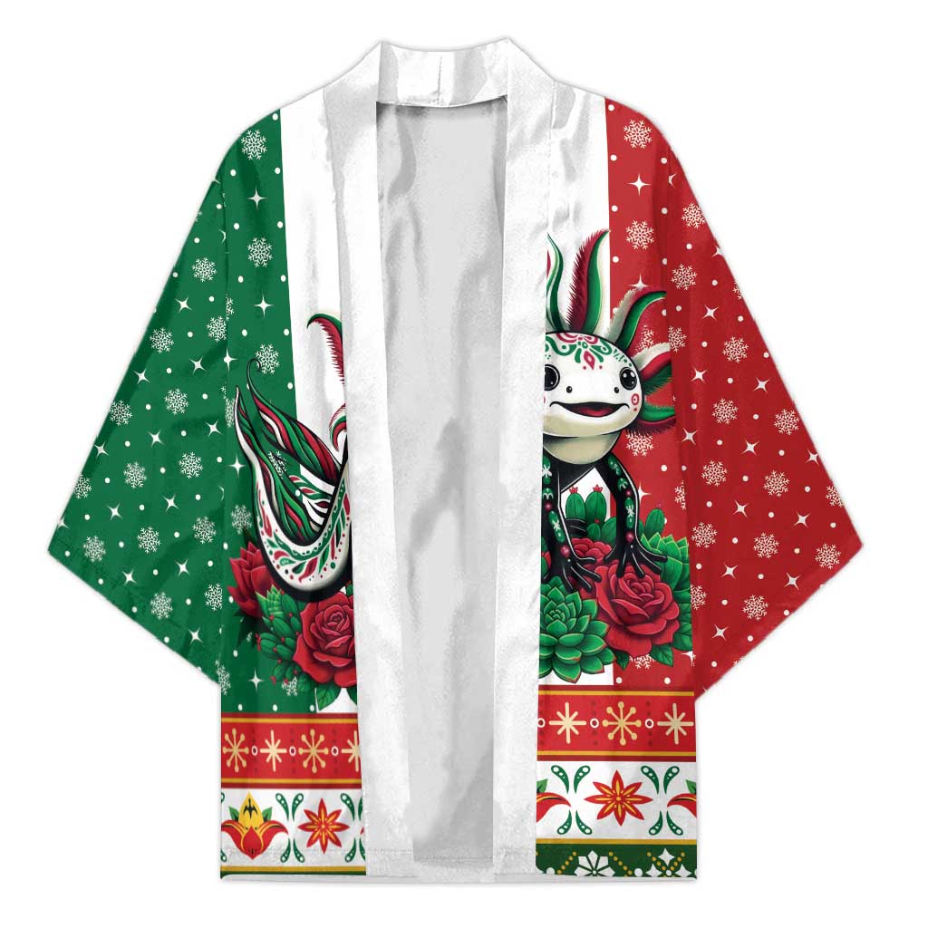 Mexico Christmas Kimono Cute Axolotl with Flag Style - Wonder Print Shop