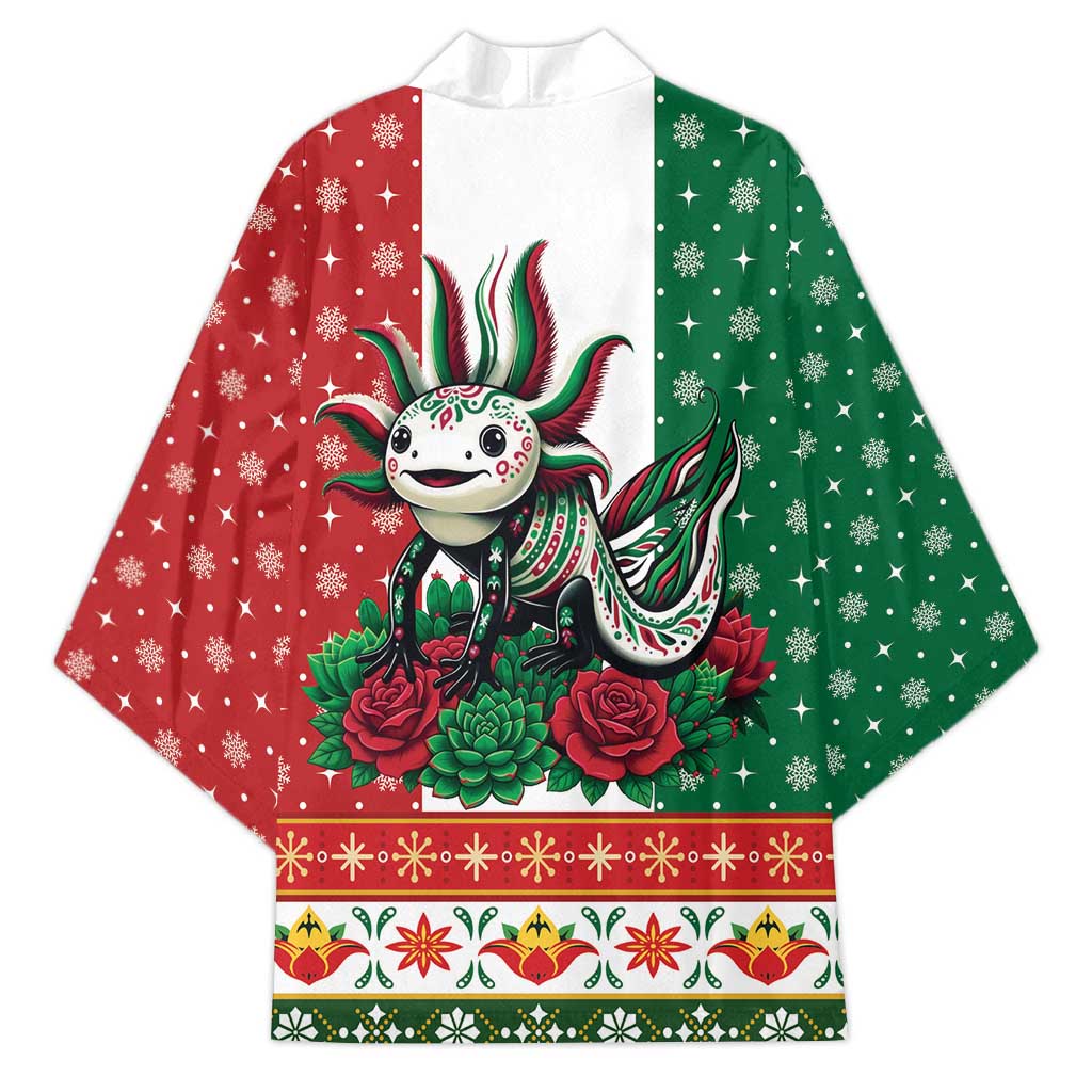 Mexico Christmas Kimono Cute Axolotl with Flag Style - Wonder Print Shop