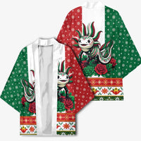 Mexico Christmas Kimono Cute Axolotl with Flag Style - Wonder Print Shop