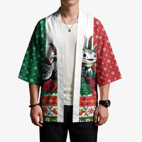 Mexico Christmas Kimono Cute Axolotl with Flag Style - Wonder Print Shop