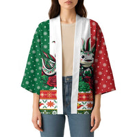 Mexico Christmas Kimono Cute Axolotl with Flag Style - Wonder Print Shop