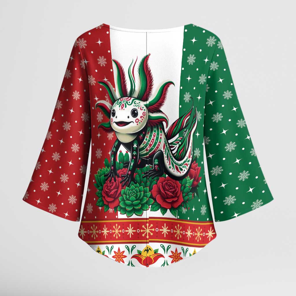 Mexico Christmas Kimono Sleeve Blouse Cute Axolotl with Flag Style - Wonder Print Shop