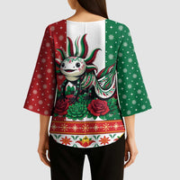 Mexico Christmas Kimono Sleeve Blouse Cute Axolotl with Flag Style - Wonder Print Shop