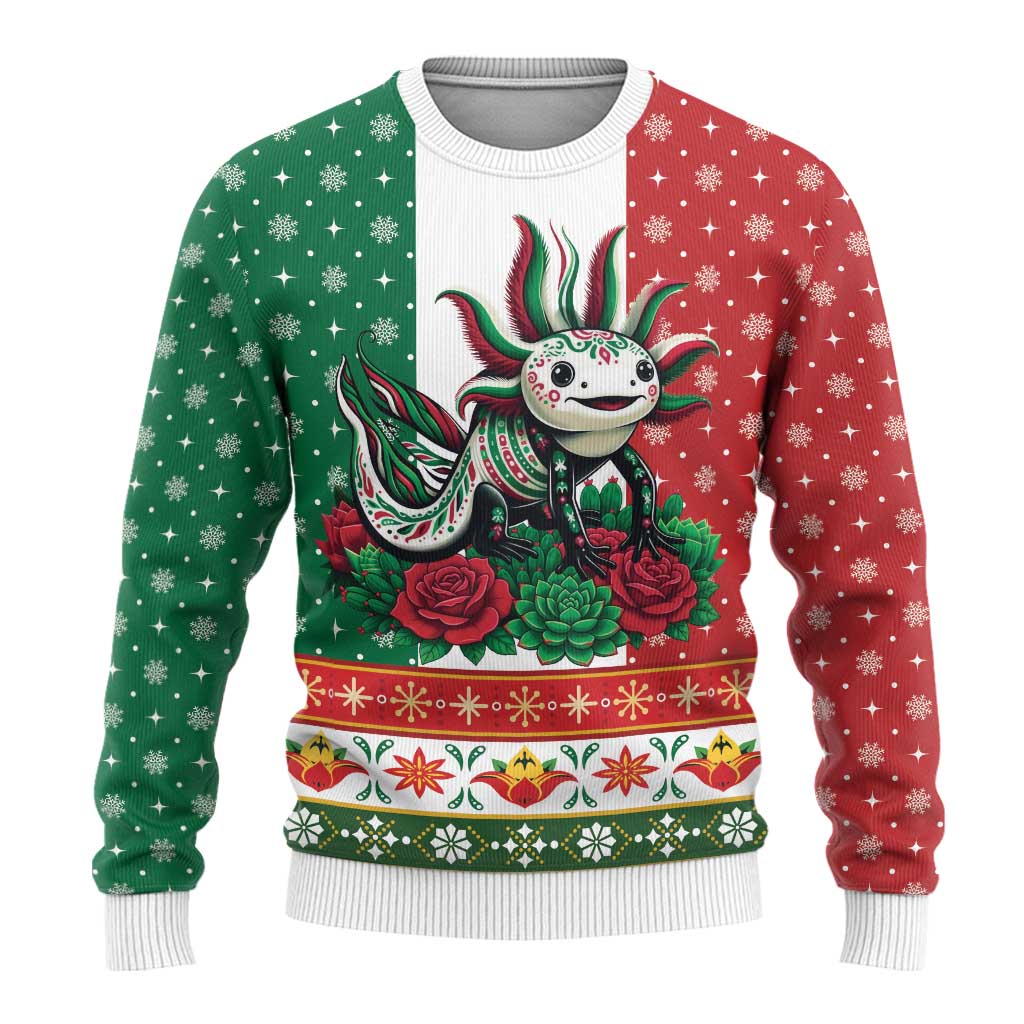 Mexico Christmas Ugly Christmas Sweater Cute Axolotl with Flag Style - Wonder Print Shop