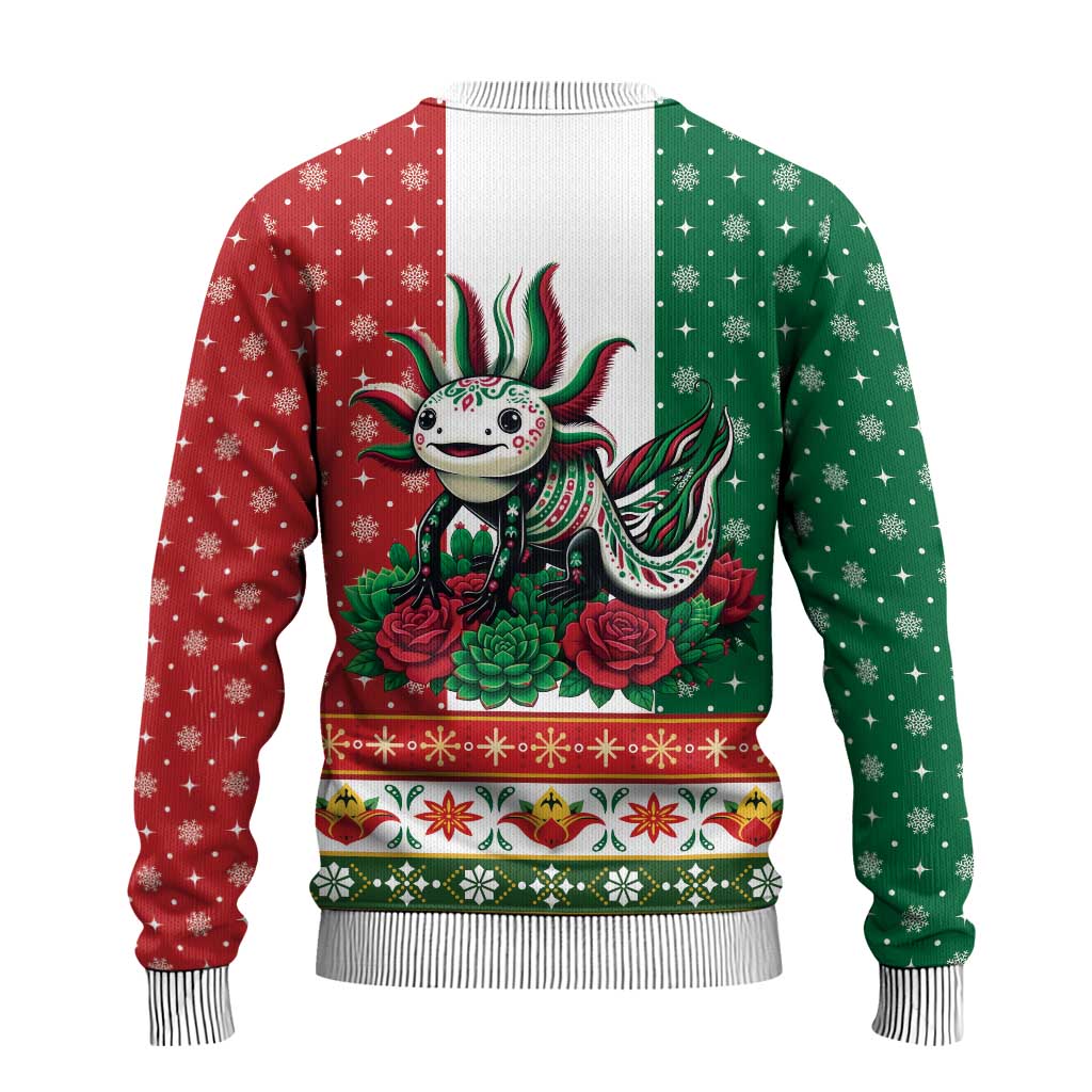 Mexico Christmas Ugly Christmas Sweater Cute Axolotl with Flag Style - Wonder Print Shop