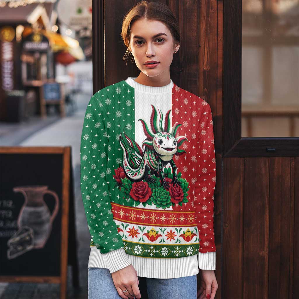 Mexico Christmas Ugly Christmas Sweater Cute Axolotl with Flag Style - Wonder Print Shop