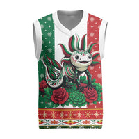 Mexico Christmas Knitted V-Neck Vest Cute Axolotl with Flag Style - Wonder Print Shop