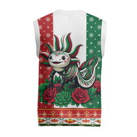 Mexico Christmas Knitted V-Neck Vest Cute Axolotl with Flag Style - Wonder Print Shop