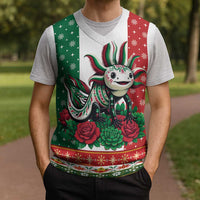 Mexico Christmas Knitted V-Neck Vest Cute Axolotl with Flag Style - Wonder Print Shop