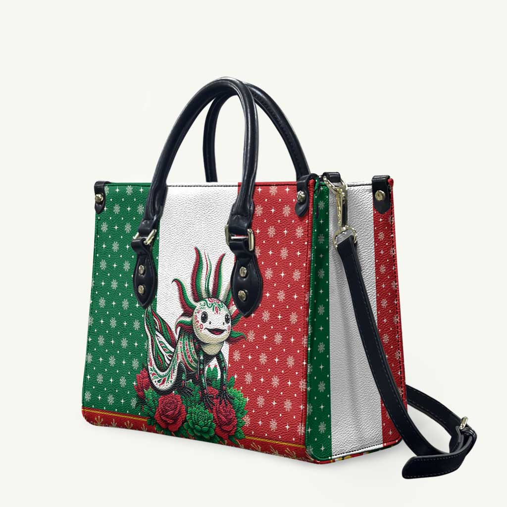 Mexico Christmas Leather Bag Cute Axolotl with Flag Style - Wonder Print Shop