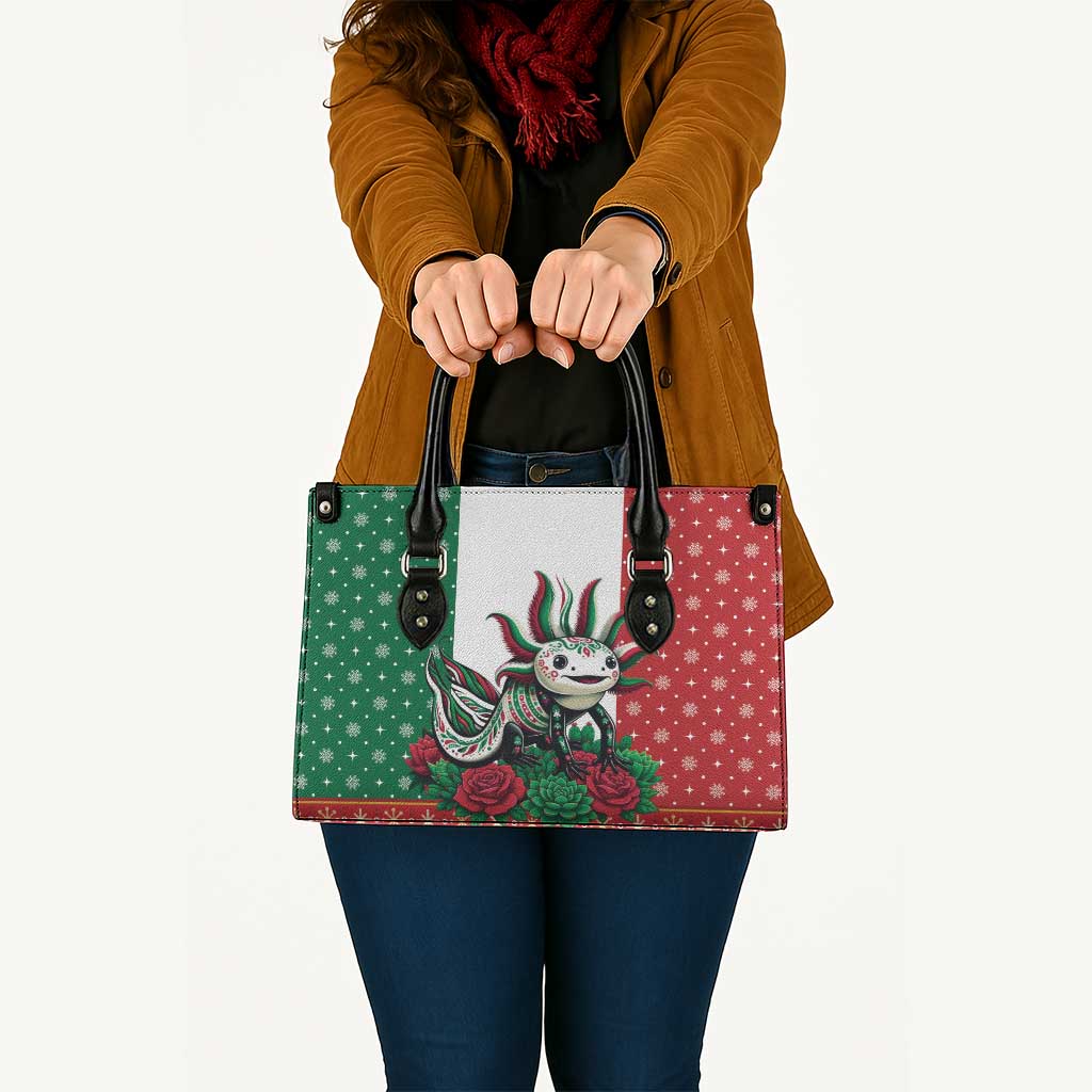 Mexico Christmas Leather Bag Cute Axolotl with Flag Style - Wonder Print Shop