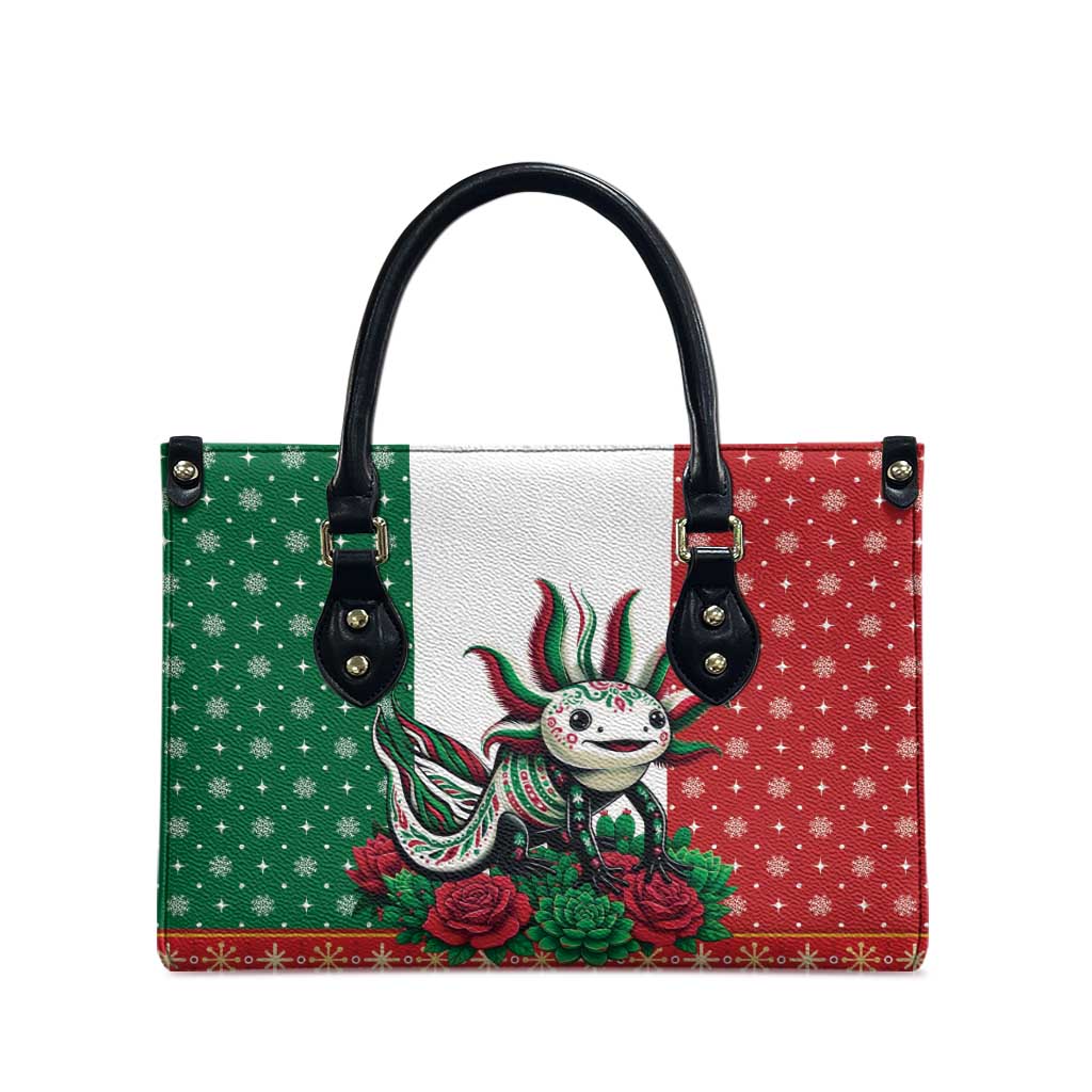Mexico Christmas Leather Bag Cute Axolotl with Flag Style - Wonder Print Shop