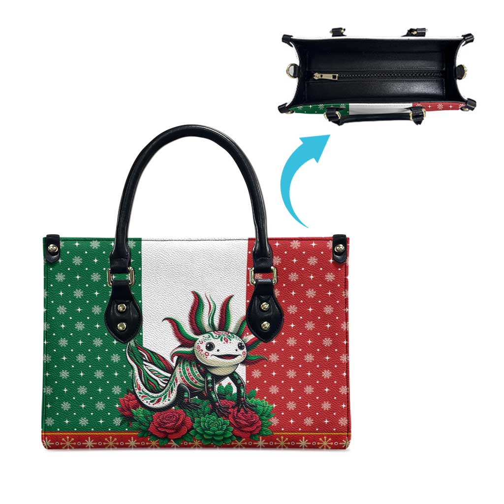 Mexico Christmas Leather Bag Cute Axolotl with Flag Style - Wonder Print Shop