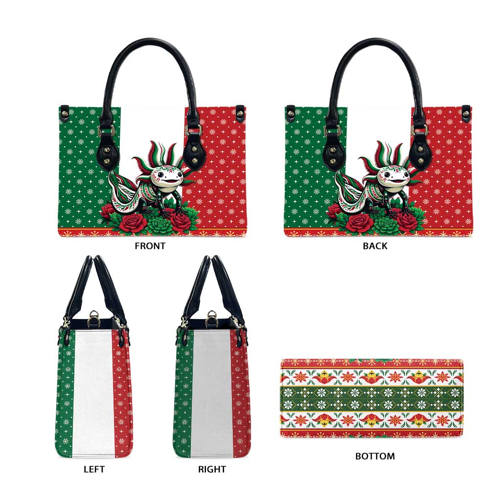 Mexico Christmas Leather Bag Cute Axolotl with Flag Style - Wonder Print Shop