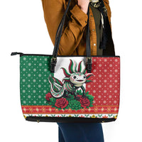 Mexico Christmas Leather Tote Bag Cute Axolotl with Flag Style - Wonder Print Shop