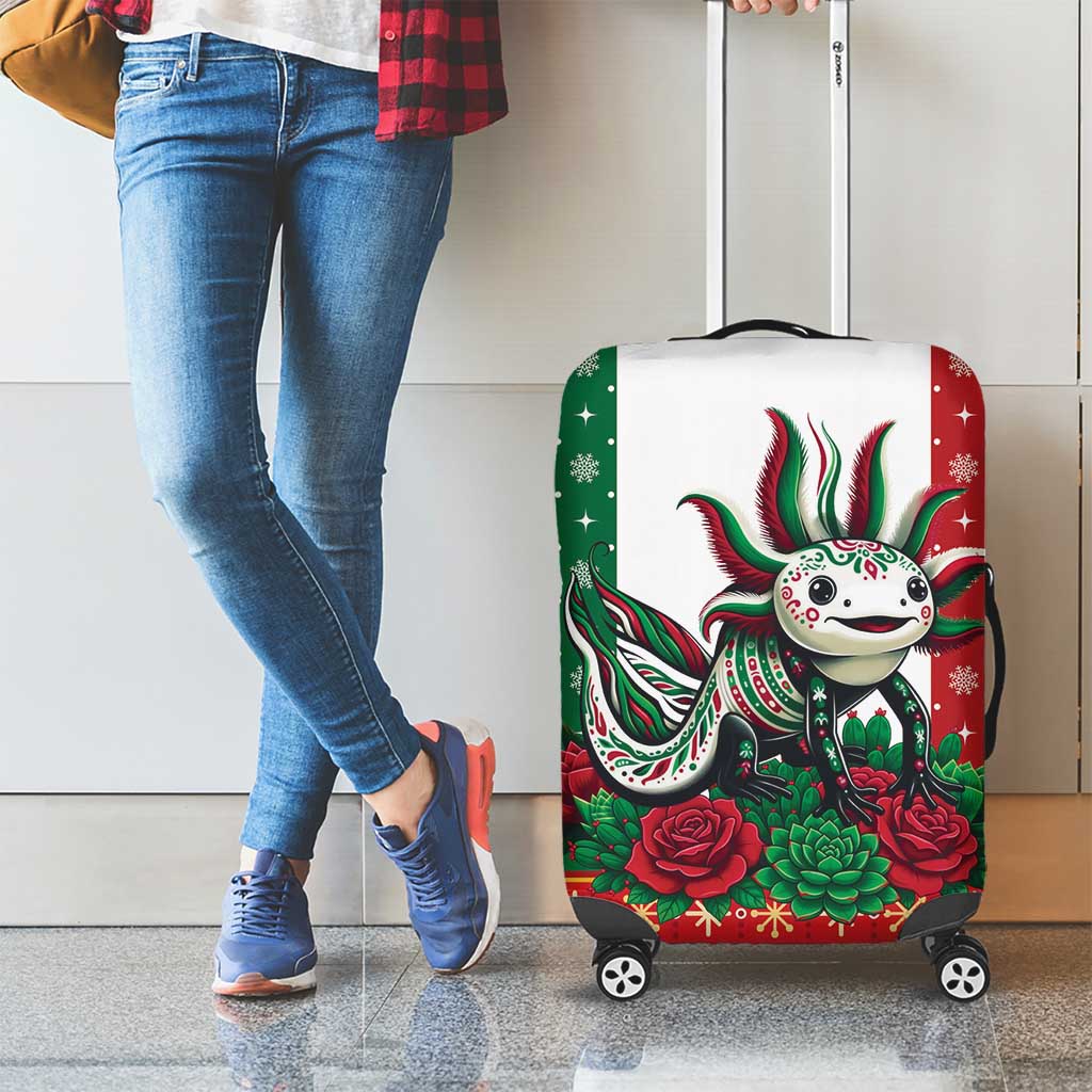 Mexico Christmas Luggage Cover Cute Axolotl with Flag Style - Wonder Print Shop