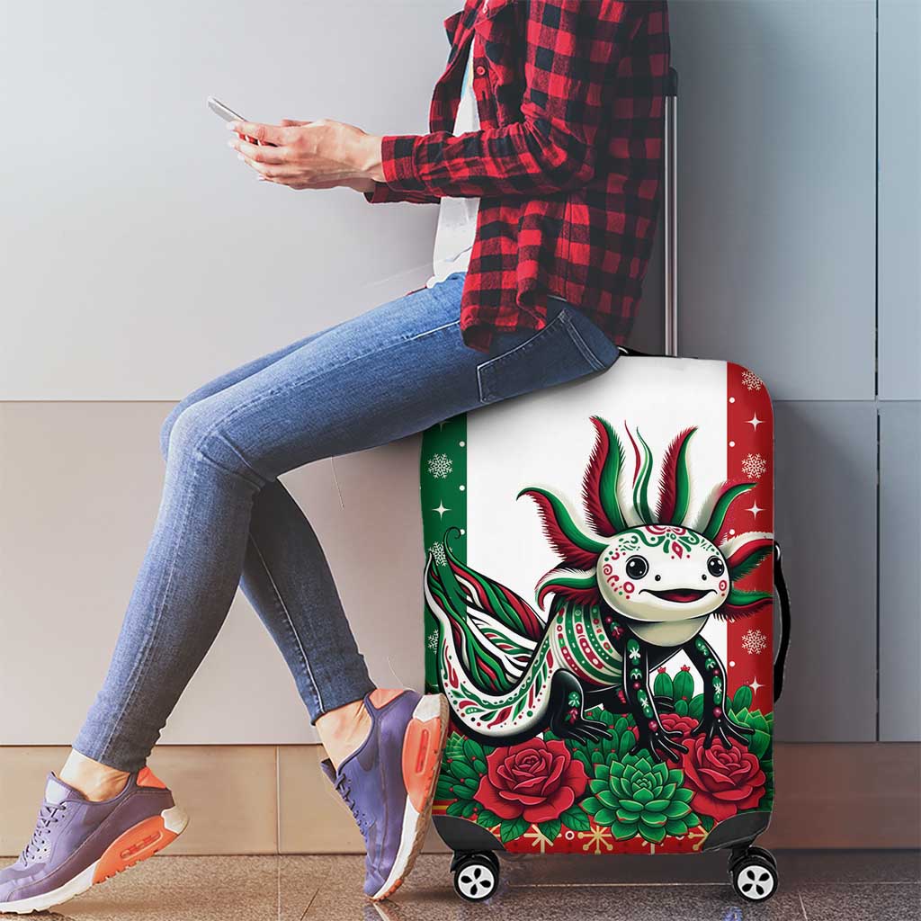 Mexico Christmas Luggage Cover Cute Axolotl with Flag Style - Wonder Print Shop